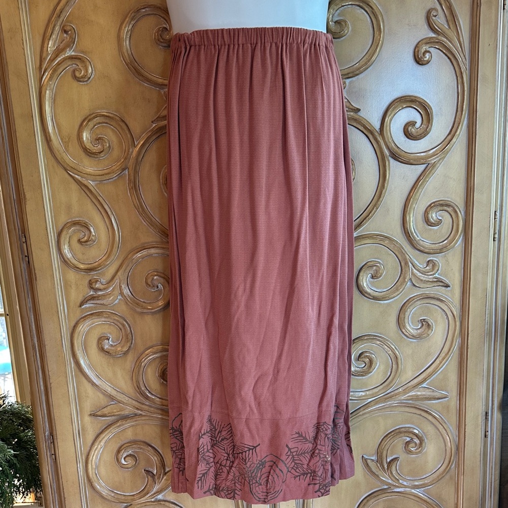 Blue Fish Women's Roses Pink Midi Skirt with Hand-Painted Hem